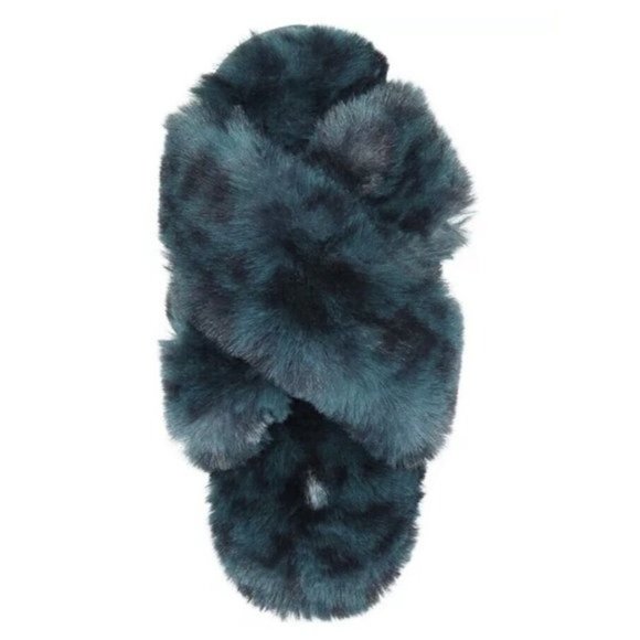 JENNI Women's Crisscross Faux Fur Slide Boxed Slippers Funky Leo NWT - Picture 2 of 5
